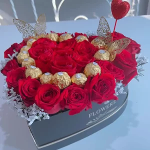 Black and Gold Flower Box Medium (16 real fresh roses)